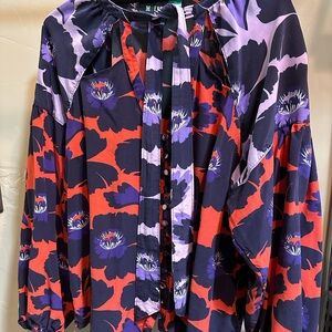 Anthropologie Red and Purple Tie Front Blouse